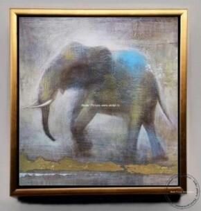 tablou pictat manual cu elefant, tablou placat cu foita aur