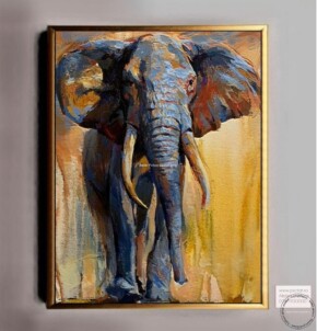 Elefant in savana, tablou abstract, pictura dimensiune mare, tablouri dimensiuni mari