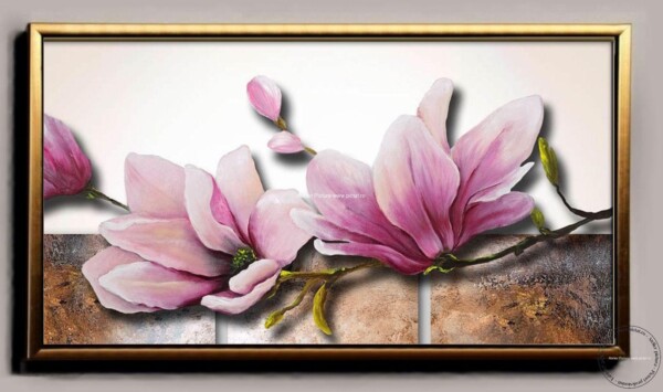 Flori de magnolie roz,, tablou cu florile mari de primăvara