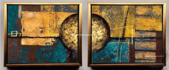 Tablou pictat manual turcoaz auriu burgund Pictura set cu forme geometrice