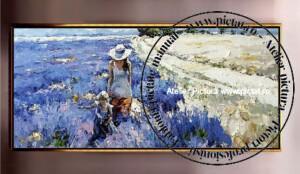 Tablouri pictate manual panza Plimbare in lanul de lavand, peisaj de vara