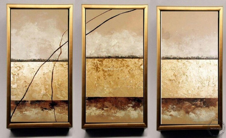 Tablou peisaj cu forme geometrice, tablou abstract, tablouri cutit, Pictura cu foita de aur