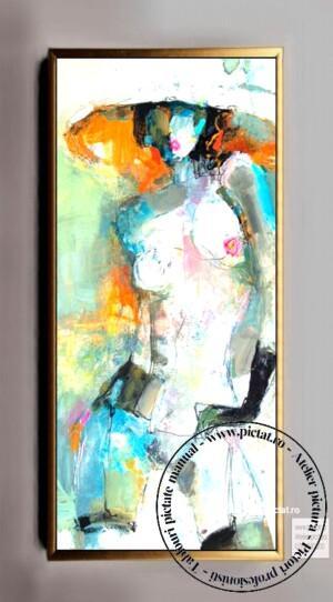 cu oameni, tablouri nud, tablou pictat nud femeie cu palarie, tablou abstract