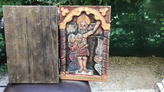 Tablouri pictate manual Sculptura Set icoane Nasterea lui Isus Tablou antique Tablou vintage 30x39cm x 3 paneluri