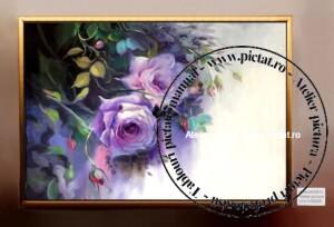 Tablouri pictate manual Tablou cu flori Tablou trandafiri mov, pictura flori mov lila 60×45cm