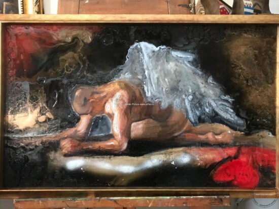 Pictura moderna, tablou nud abstract, Tablouri moderne abstracte, Nud barbat Tablou original 76x48cm