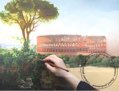 Tablouri reproducere pictura celebra, coloană, italiană, picturi , roman, Vedere a colosseumului din Roma, Egor Solntsev View of the Coliseum in Rome. 1848