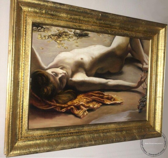 Tablou inramat Tablou nud femeie, Portret femeie nud cu bijuterii 76×63 cm