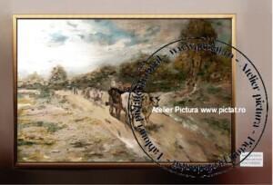 Tablou peisaj toamna Pictura reproducere Nicolae Grigorescu Car cu boi 65×45cm