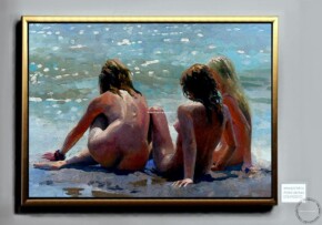 Tablouri pictate manual Femei nud la plaja pe malul marii