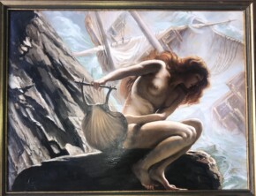 Tablou peisaj marin Tablou nud femeie, Portret femeie nud cu scoica 76×63 cm