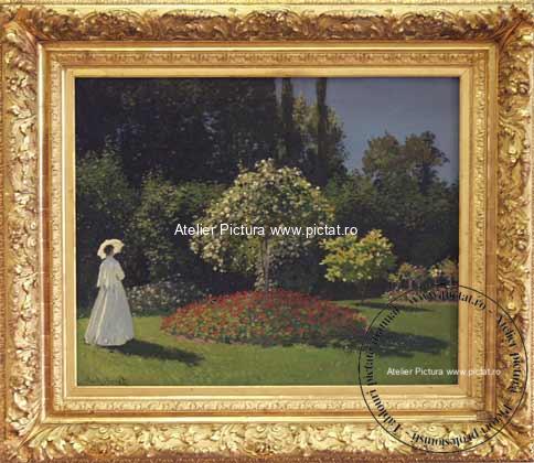 Tablou reproducere Peisaj Claude Monet celebra, Pictura celebra Doamnă într-o grădină 1867 de Claude Monet Woman in the Garden (Sent-Address)