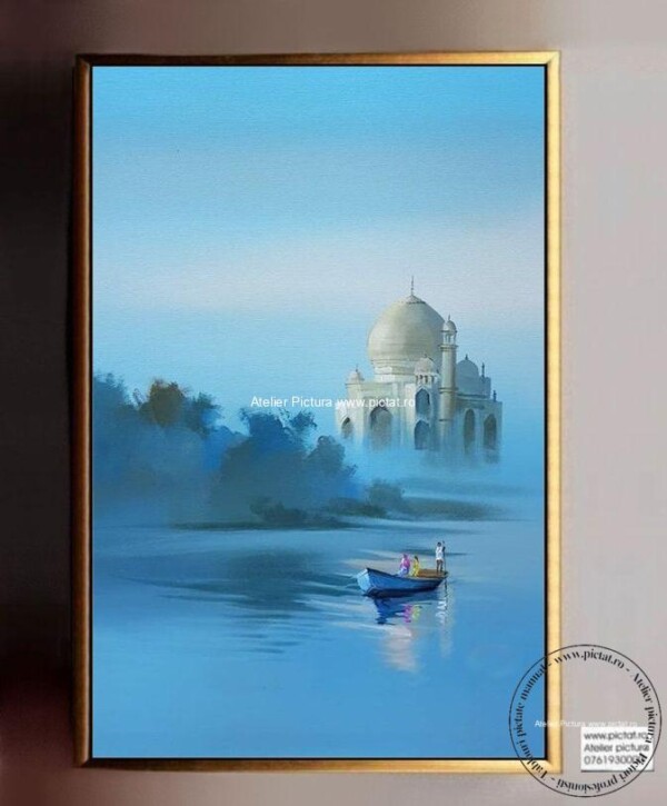 Tablouri pictate manual Peisaj Taj Mahal, peisaj turcoaz, tablou albastru