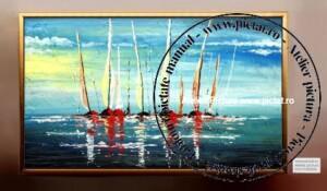 Tablouri pictate manual Peisaj maritim, Veliere in largul marii, Tablou abstract