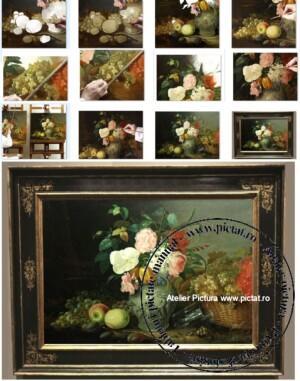 Tablouri cu flori de vanzare Reproducere pictura celebra tablou stile life cu flori si fructe, pictor Ivan Khrutsky, flowers and fruits 1854b
