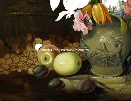 picturi cu flori in vaza Reproducere pictura celebra tablou stile life cu flori si fructe, pictor Ivan Khrutsky, flowers and fruits 1854m