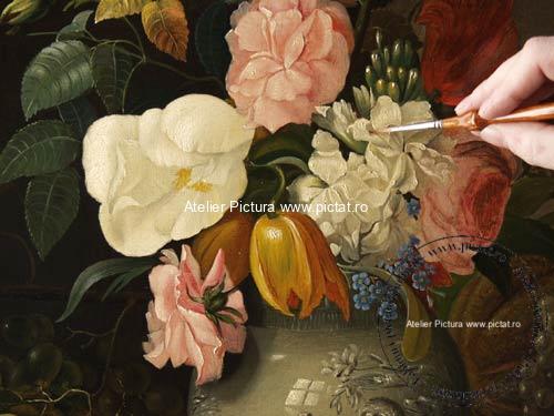 tablouri clasice pictate tablouri clasice vanzare Reproducere pictura celebra tablou stile life cu flori si fructe, pictor Ivan Khrutsky, flowers and fruits 1854e