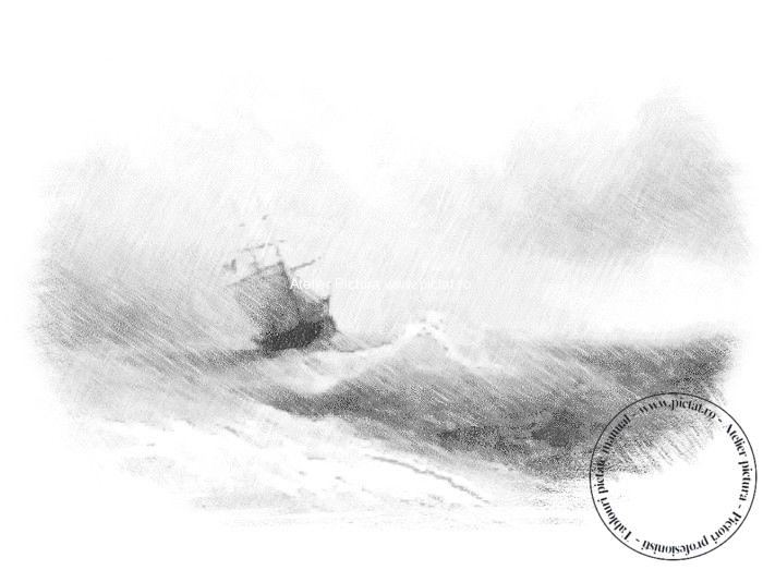Reproducere tablou celebru, reproducere peisaj marin, Tablou cu furtuna pe mare, pictor Ivan Aivazovsky