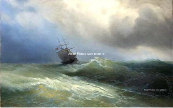 Pictura reproducere Reproduceri tablouri celebre, reproducere peisaj marin, Tablou cu furtuna pe mare, pictor Ivan Aivazovsky