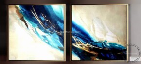 Set Tablou abstract albastru, tablou alb auriu, tablou auriu, tablouri aurii, tablou foita aur, tablou in relief efect 3D