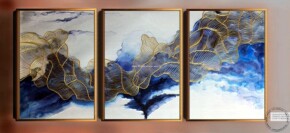 Set tablou abstract albastru, tablou abstract auriu, tablouri aurii, tablou foita aur, tablou in relief efect 3D, filigran aur