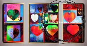 Tablouri pictate manual Set tablouri, tablouri personalizate, tablouri living, tablou cu inimi