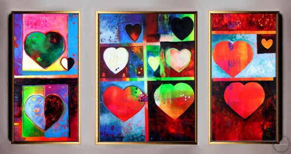 Tablouri pictate manual Set tablouri, tablouri personalizate, tablouri living, tablou cu inimi