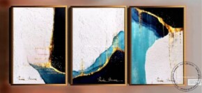 Rasarit Apus Amiaza Set tablou abstract auriu, Tablou turcoaz, tablou albastru, tablou alb, tablouri aurii, tablou foita aur, tablou in relief efect 3D