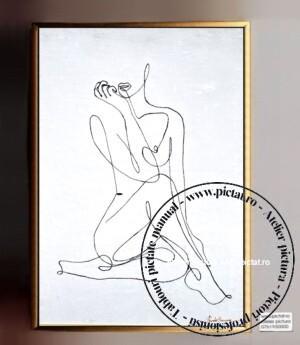 Tablou contemporan, Tablou Alb negru Tablou Nud femeie, tablou pictat pictat alb negru, Pictura pe panza Nud,
