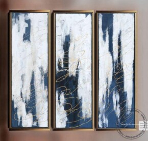 Tablou abstract alb albastru, tablou abstract mare, tablouri set 3 paneluri, tablou abstract living