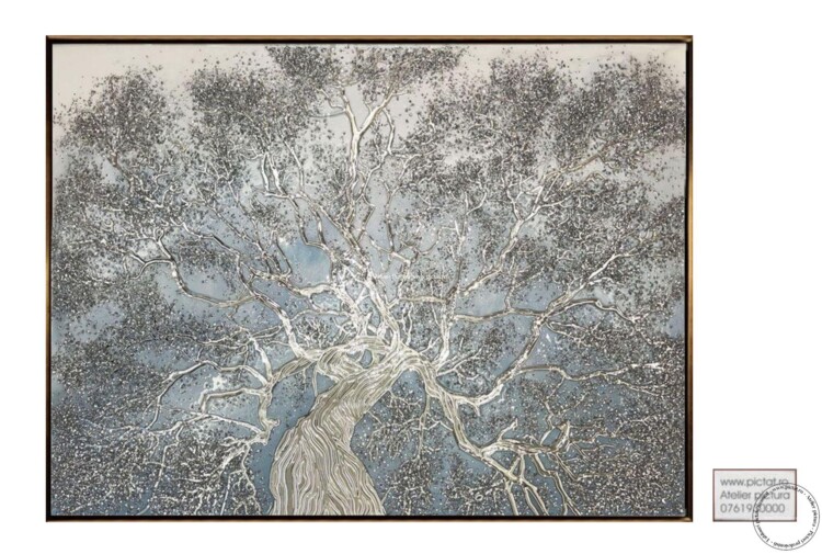 Tablou abstract copac argintiu, tablouri copacul vietii, tablouri copaci, tablouri copac, tablouri pictate cu copaci