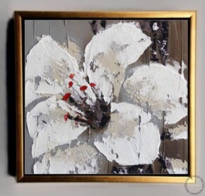Tablouri pictate manual Tablou abstract cu floare alba de crin, pictura cutit