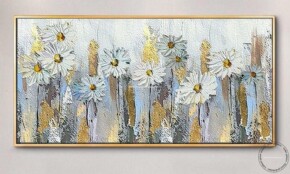 Tablouri pictate manual Tablou abstract cu flori albe, tablou cu flori de margarete