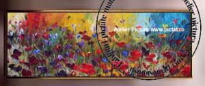 Tablouri pictate manual Tablou abstract cu flori de camp multicolore, Tablou abstract mare