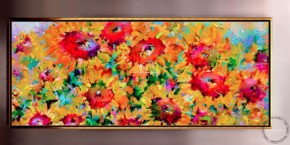 Tablouri pictate manual Tablou abstract cu flori, tablou cu floarea soarelui, pictura cutit