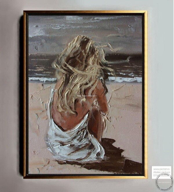 Tablouri pictate manual Tablou abstract, femeie blonda pe malul marii