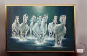 Tablouri pictate manual Tablou abstract, herghelie de cai albi armasari alergand prin apa