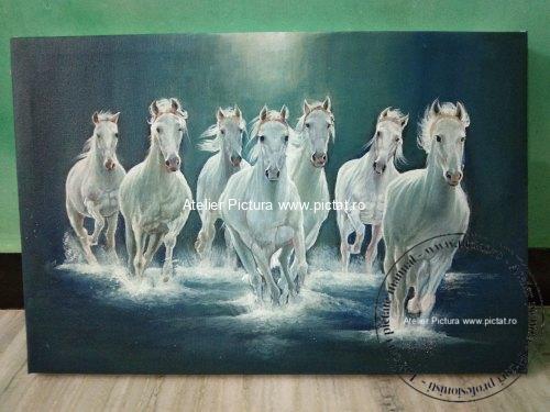 Tablouri pictate manual Tablou abstract, herghelie de cai albi armasari alergand prin apa