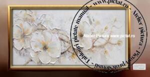 Tablouri pictate manual Tablou abstract in cutit, Flori albe de primavara