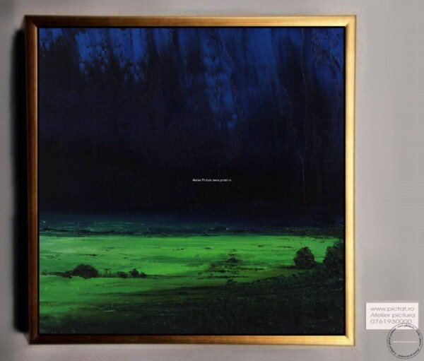 Tablouri pictate manual Tablou abstract peisaj de primavara, tablou abstract albastru, tablou abstract verde