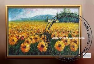 Tablouri pictate manual Tablou abstract, peisaj de vara, camp cu floarea soarelui