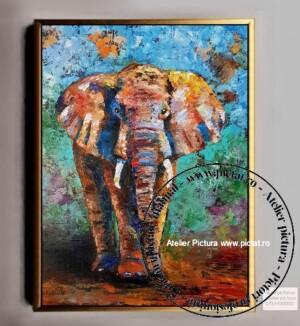 Tablouri pictate manual Tablou abstract, pictura in cutit, Elefant