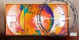 Tablouri pictate manual Tablou abstract portocaliu, tablou abstract soare, tablou modern