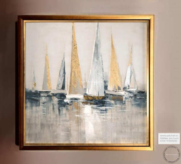 Tablouri pictate manual Tablou abstract, tablou batci cu vele, tablou maritim, tablou cu barci in marina