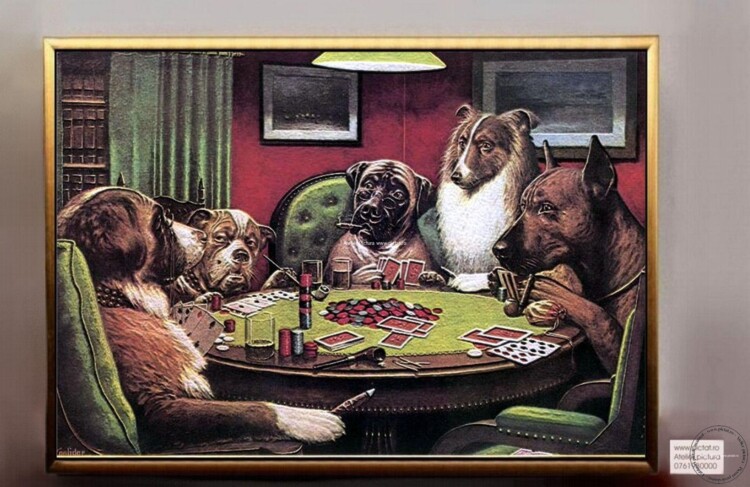Tablouri pictate manual Tablou abstract, tablou caini jucatori de poker, tablou cu caini jucatori de poker