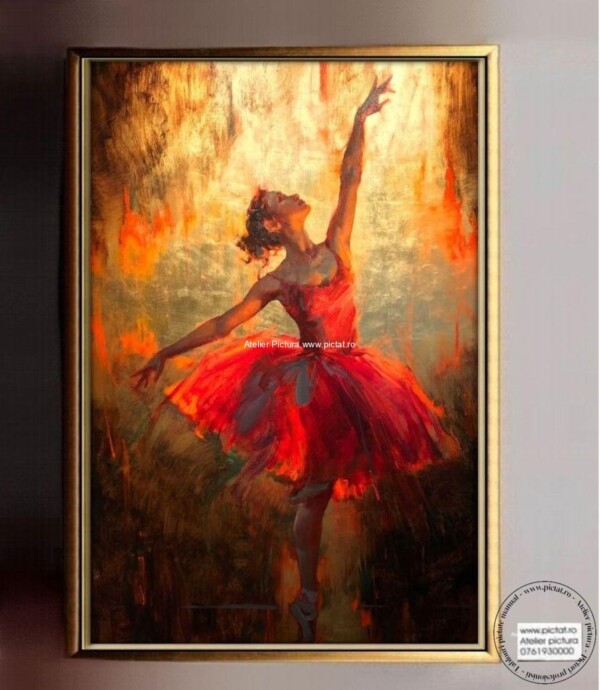 Tablouri pictate manual Tablou abstract, tablou cu balerina, tablou femeie in rosu
