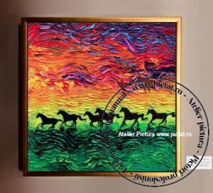Tablouri pictate manual Tablou abstract, tablou cu cai alergand, peisaj van gogh, Tablou cu cai negrii