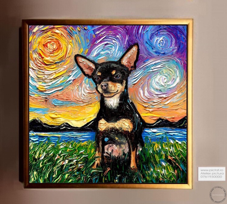 Tablouri pictate manual Tablou abstract, tablou cu caine Chihuahua, peisaj van gogh
