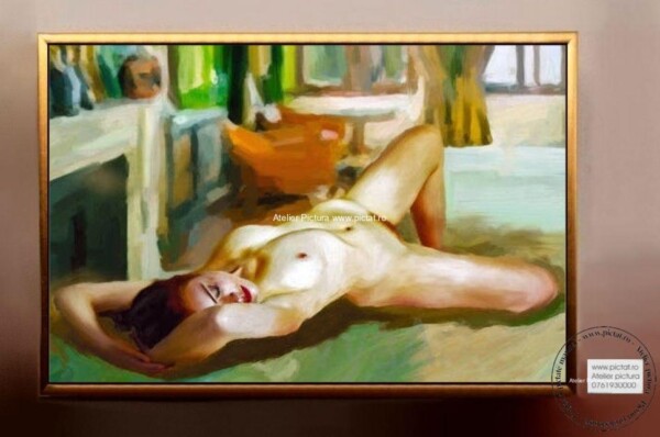 Tablouri pictate manual Tablou abstract, tablou femeie nud, Pictura nud in asternuturi