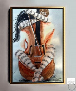 Tablouri pictate manual Tablou abstract violoncel, tablou indragostiti